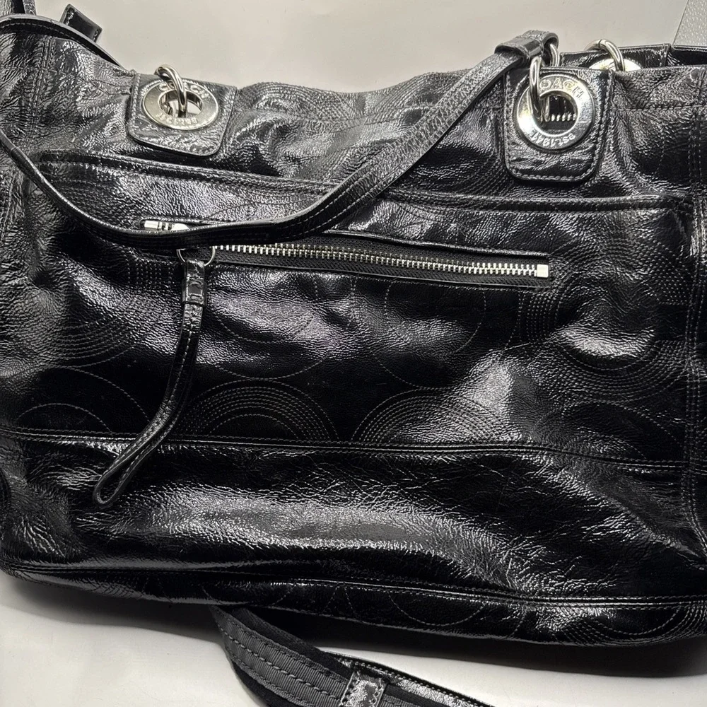 Coach Alex Signature Black Patent Leather Baby Travel Tote Bag